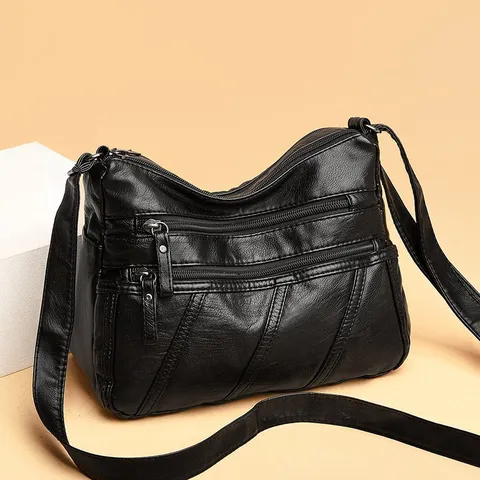 Borsa a Tracolla Casual da Donna in Morbida Pelle PU con Tasche Multiple con Cerniera Borsa a Spalla