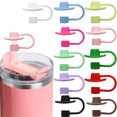 Silicone Cowboy Hat Straw Cover Cap Cute Reusable Drinking Straw Topper Dust Proof Cap For Tumblers Cup Accessories