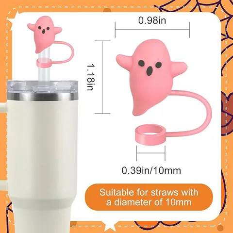 Halloween Cute Ghost Silicone Straw Cap Dustproof Plug Reusable Drinking Straw Accessories Party Decor Gift