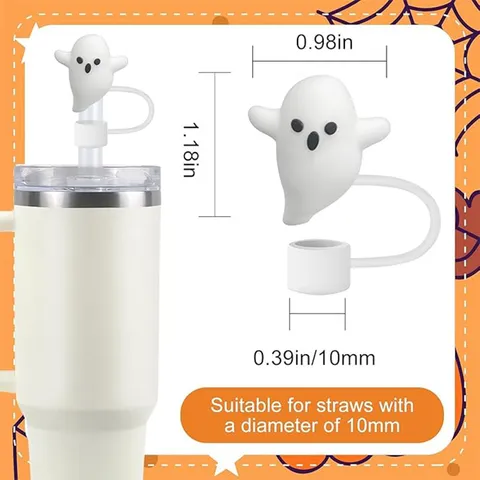 Halloween Silicone Paille Couverture Capuchon Mignon Fantôme Bouchon Anti-Poussière Réutilisable Paille Topper Pour 10mm Pailles