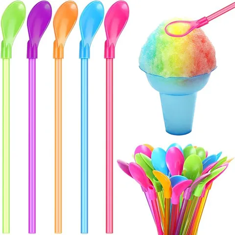 Kreativer Plastik Strohhalm Löffel Zwei in Einem Dualer Zweck Trinkhalm Und Rührlöffel Für Küche Und Bar