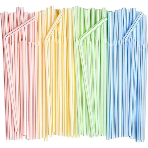 Wegwerp Plastic Rietjes Flexibele Gekleurde Streep Rietjes Voor Feest En Drank