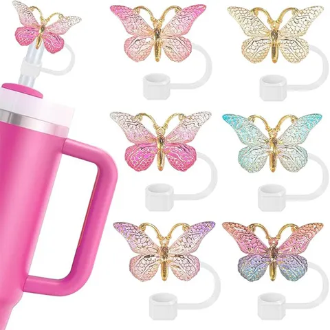 Copertura per Cannuccia a Farfalla Colorata Tappo Antipolvere in Silicone per Cannuccia Riutilizzabile Accessori per Tazze Carini Decorazione per Bevande