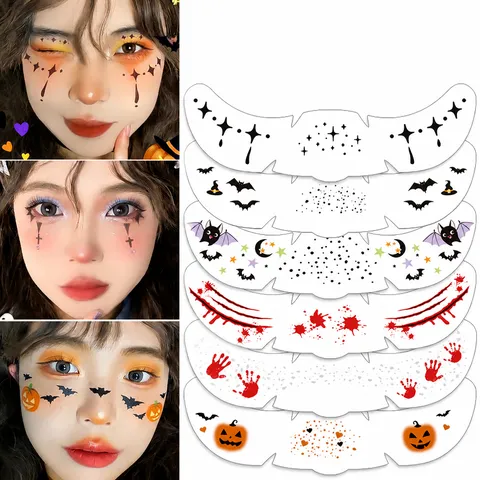 Pegatinas de Tatuaje Temporal de Cara de Halloween Impermeables Pecas Cicatriz Maquillaje Calcomanías Fiesta Arte Corporal
