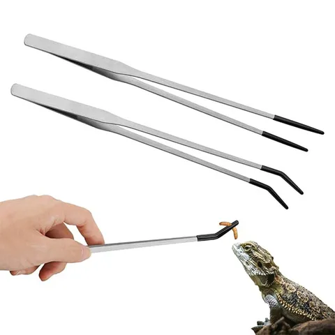 Stainless Steel Pet Feeding Tweezers Long Straight And Curved Tongs For Reptile Aquarium Aquatic Landscaping Tool