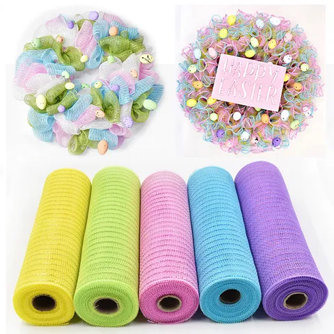 Easter Metallic Deco Mesh Ribbon For Wreath Making Craft Floral Packaging