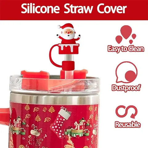 Weihnachten Silikon Strohhalm Abdeckung Süß Cartoon Staubdicht Wiederverwendbar Strohhalm Kappe Aufsatz Für 10mm Trinkhalme Partybedarf