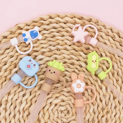Cute PVC Straw Cap Dustproof Reversible Straw Cover Cartoon Animal Fruit Drinkware Accessories For Reusable Straws