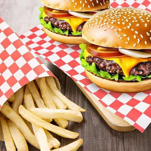 Red Plaid Food Wrapping Paper Greaseproof Oil Absorbing Paper For Burger Fries Pizza Baking Kitchen Tableware