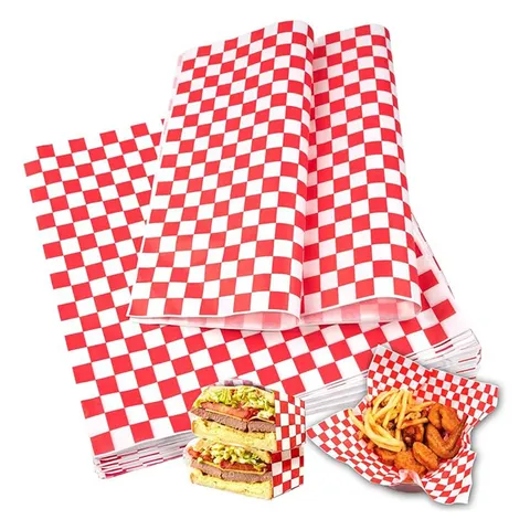 Red Plaid Food Wrapping Paper Greaseproof Oil Absorbing Paper For Burger Fries Pizza Baking Kitchen Tableware