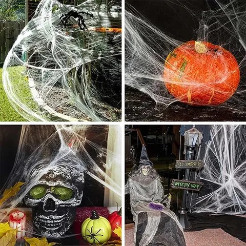 Halloween Spider Web Decorations Stretchable Fake Spider Cotton With Plastic Spiders Party Bar Prop Festival Decor