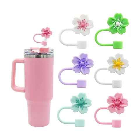 Silicone Begonia Flower Straw Cover Reusable Dustproof Plug Cute Floral Drinking Straw Cap For Standard Straws