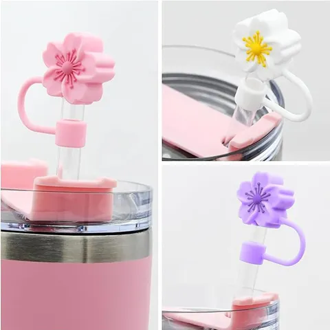 Silicone Begonia Flower Straw Cover Reusable Dustproof Plug Cute Floral Drinking Straw Cap For Standard Straws