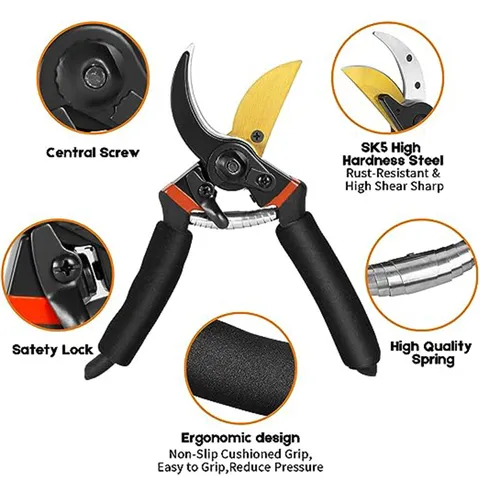 Heavy Duty Garden Pruning Shears Professional Tree Trimmer Fruit Picker Gardening Scissors With Safety Lock And Sheath