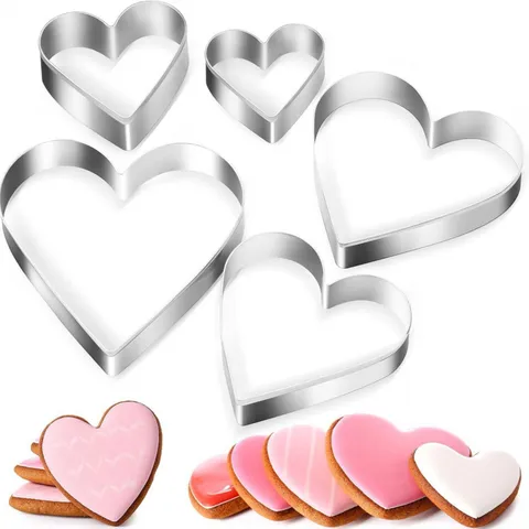Stainless Steel Heart Cookie Cutter Set 5 Piece Metal Biscuit Mold Baking Tools For Kitchen Valentine's Day