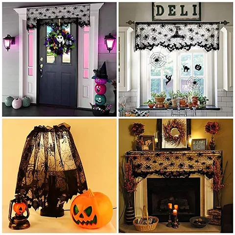 Halloween Black Lace Lampshade Spider Web Tablecloth Home Party Holiday Decorative Fabric Party Supplies