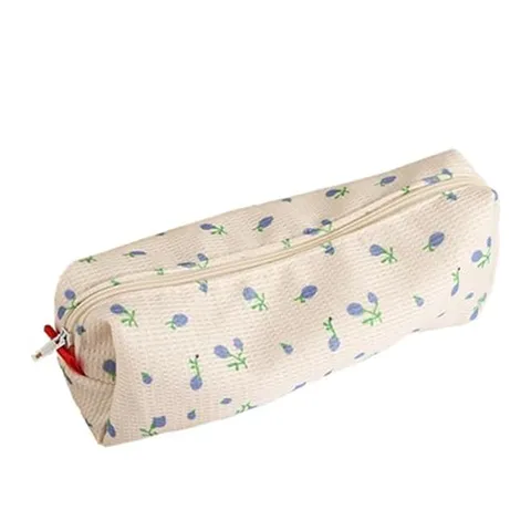 Ins Minimaliste Trousse à Crayons Florale Style Frais Coton Pochette de Rangement Mignon Étudiant Papeterie Sac