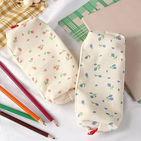 Ins Minimaliste Trousse à Crayons Florale Style Frais Coton Pochette de Rangement Mignon Étudiant Papeterie Sac