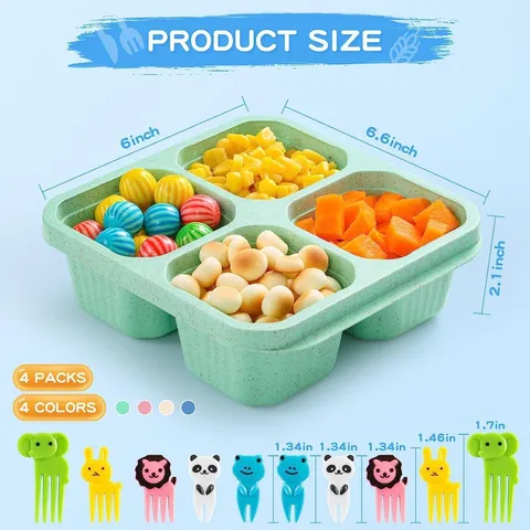 Weizenstroh Vier Fächer Lunchbox Mit Deckel Tragbare Bento Box Lebensmittel Aufbewahrungsbehälter Snack Teller Küche Geschirr