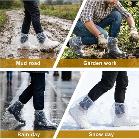 Cubrezapatos de Lluvia Impermeables Desechables Cubiertas de Botas Transparentes Antideslizantes Engrosadas Para Adultos y Niños