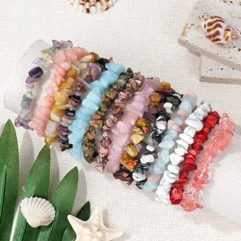 Naturstein Splitter Perlenarmband Für Damen Herren Stapeln Elastisch Unregelmäßig Kristall Quarz Strang Armband Heilung Schmuck Geschenk