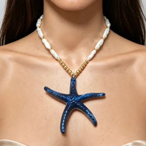 Böhmische Große Seestern Anhänger Halskette Für Damen Strandurlaub Künstliche Perle Legierung Perle Bunte Harz Seestern Halskette Schmuck