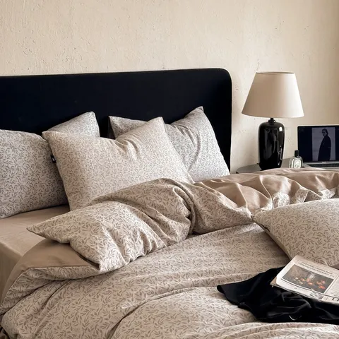 Wabi-Sabi Style Washed Cotton Four-Piece Bedding Set Thick-Woven Floral Jacquard Duvet Cover Bed Sheet Home Bedroom