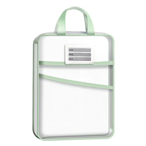Transparent Mesh Zipper File Bag L Shaped Large Capacity Student Handbag Document Storage Bag With Subject Label Slot