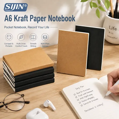 Portable A6 Notebook Pocket Journal Retro Kraft Paper Hardcover Notepad Daily Memo Book Diary Office School Supplies