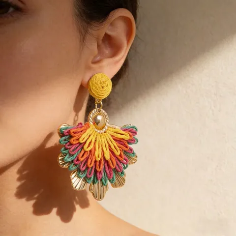 Böhmisch Fächerförmig Bast Quaste Ohrringe Handgewebt Übertrieben Urlaubsstil Hängerohrringe Für Damen Schmuck Geschenk