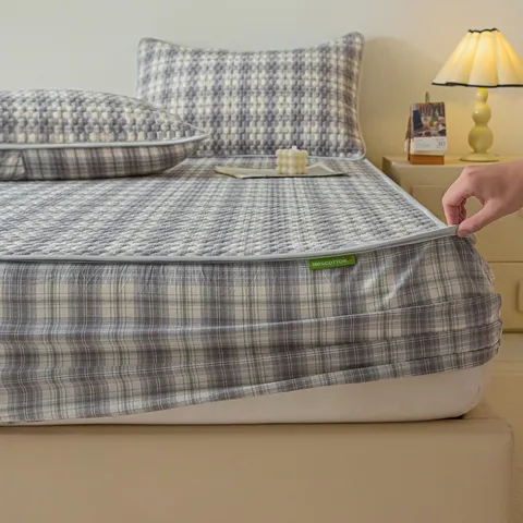 100% Baumwolle Garngefärbtes Karo Bettlaken Retro Minimalistisches Weiches Atmungsaktives Bettlaken Mit Kissenbezug Für Bett Schlafzimmer