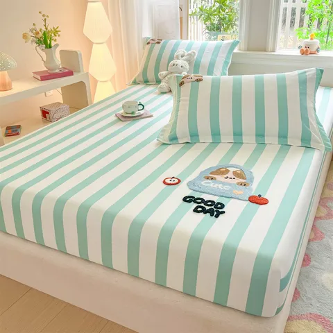 Reine Baumwolle Süß Cartoon Bestickt Spannbettlaken Atmungsaktiv Weich Bettlaken Matratzenbezug Für Schlafzimmer Zuhause