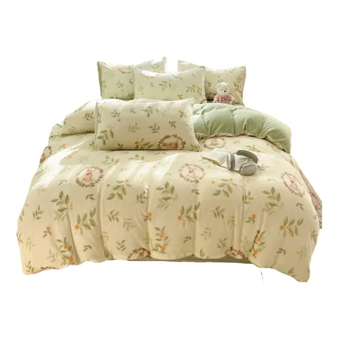 Thickened Milk Velvet Bedding Set Winter Warm Coral Fleece Duvet Cover Bedsheet Pillowcases Home Bedroom