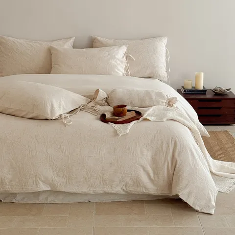 Minimalist Cotton Embossed Jacquard Bedding Four Piece Set Soft Breathable Bed Cover Sheet Fitted Sheet Home