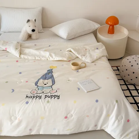 Gewaschene Baumwolle Süßes Cartoon Patch Stickerei Sommer Decke Klimaanlage Decke Wohnheim Kühle Decke