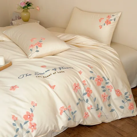 Weiche Baumwolle Langstapelige Bettwäsche Romantische Blumen Handtuch Stickerei Bettbezug Bettlaken Heimtextilien