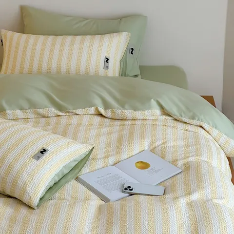 Reine Baumwolle Waffel Bettwäsche Set Jacquard Bettbezug Bettlaken Weich Hautfreundlich Schlafzimmer Heimtextilien