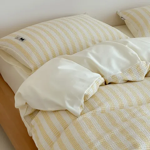 Reine Baumwolle Waffel Bettwäsche Set Jacquard Bettbezug Bettlaken Weich Hautfreundlich Schlafzimmer Heimtextilien