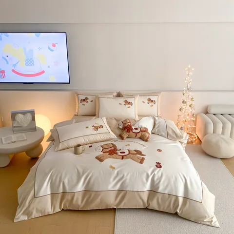 Long-Staple Cotton Bedding Set Cute Cartoon Horse Applique Embroidery Quilt Cover Bed Sheet Pillowcases Home Bedroom