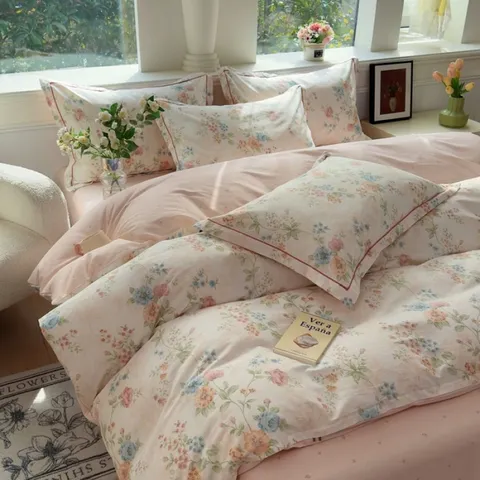 Baumwoll Bettwäsche Set Blumenprint Bettbezug Bettlaken Kissenbezüge Weiche Heimtextilien Schlafzimmer Bettwäsche