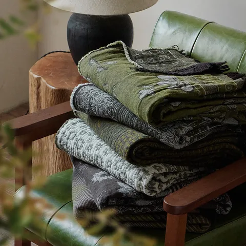 Vintage Old Money Style Pure Cotton Jacquard Blanket Casual Fringe Sofa Throw For Office Nap Home Decor