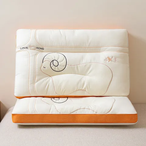 Minimalist Cute Sheep Embroidery Polyester Pillow Core Comfortable Neck Support Sleeping Bed Pillow For Bedroom