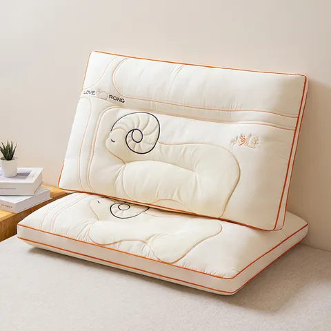 Minimalist Cute Sheep Embroidery Polyester Pillow Core Comfortable Neck Support Sleeping Bed Pillow For Bedroom
