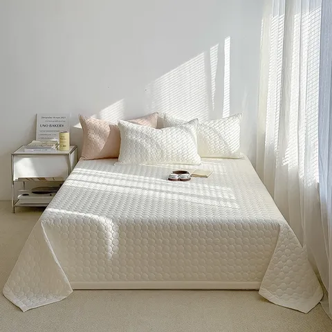 Juego de Tres Piezas de Cubierta de Cama Acolchada de Algodón Moderno Minimalista Espesado Antideslizante Patrón Circular Colcha Fundas de Almohada