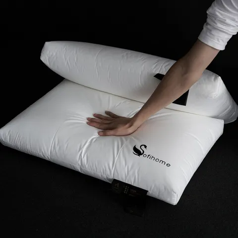 Hotel Luxury Cotton Pillow Core Soft Breathable Neck Support Pillow For Home Bedroom Hotel White Solid Color Piping Design