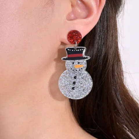 Acryl Weihnachten Schneemann Ohrhänger Festliche Cartoon Zylinder Glitzer Ohrringe Feiertag Party Geschenk Für Damen