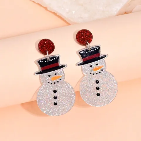 Acryl Weihnachten Schneemann Ohrhänger Festliche Cartoon Zylinder Glitzer Ohrringe Feiertag Party Geschenk Für Damen