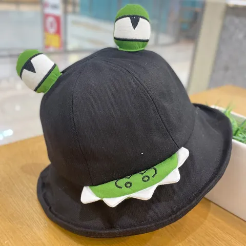 Cute Cartoon Frog Big Eyes Cotton Bucket Hat Wide Brim Sun Protection Fisherman Cap For Unisex Men Women Outdoor Travel