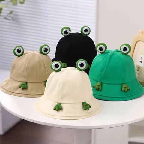Cute Cotton Cartoon Frog Bucket Hat Women Japanese Style Breathable Sun Protection Outdoor Sunscreen Fisherman Hat Flat Cap