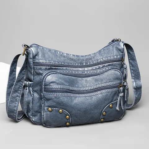 Retro Women's Crossbody Bag PU Leather Soft Washed Shoulder Bag Multi-Pocket Vintage Casual Handbag Daily Purse